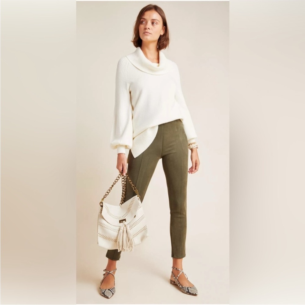 Anthropologie Faux Suede Olive Green Leggings